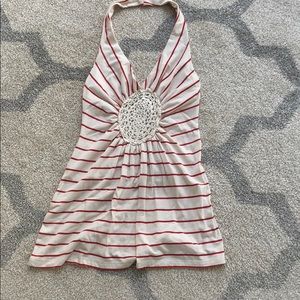 Cream and red striped halter top